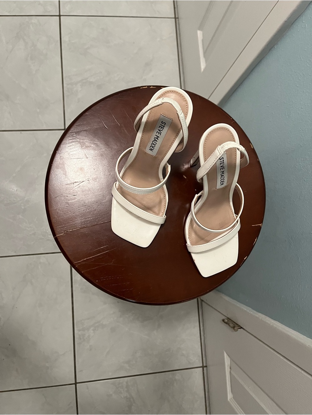 Steve Madden Ivory Strappy Block Heel Sandals - Picture 3 of 4